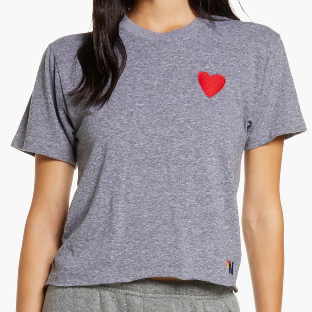 Aviator Nation Heart Embroidered T-Shirt | Heather Grey - Picture 3 of 7